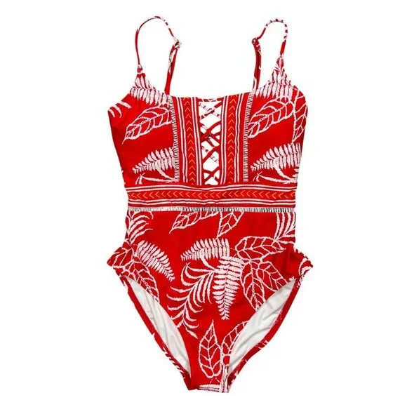 La Blanca NWT Orange White Tropical Floral One-Piece Swimsuit Size 6 - Picture 2 of 8